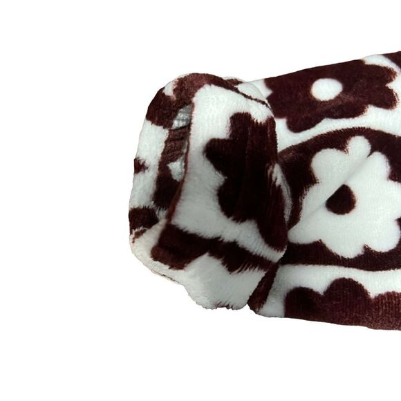 Geometric flowers super soft fleece 1/4 zip hoodie with kangaroo pocket brown an - Picture 5 of 12